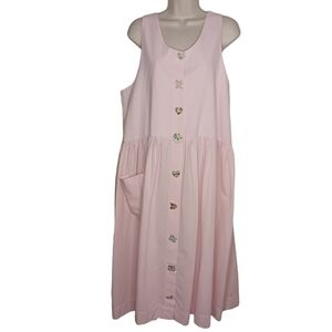DOGWOOD LANE Dress Women's Size Large Pink/White Seersucker Ceramic Buttons VTG